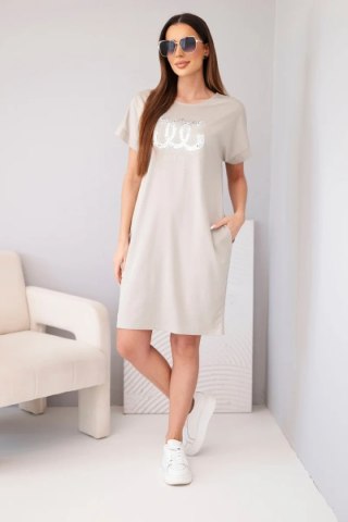 Sukienka damska wiskozowa z krótkim rękawem i ozdobnym nadrukiem fango