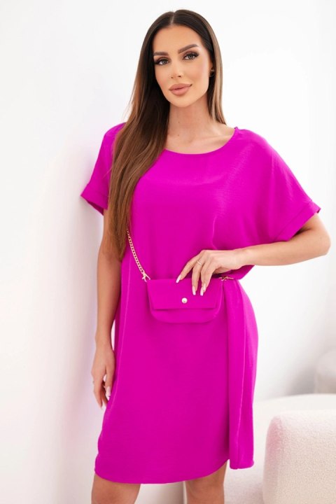 Sukienka damska z krótkim rękawem i torebką na łańcuszku ciemno fioletowa
