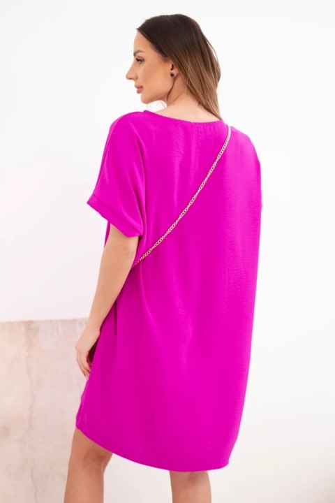 Sukienka damska z krótkim rękawem i torebką na łańcuszku ciemno fioletowa