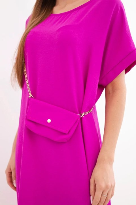 Sukienka damska z krótkim rękawem i torebką na łańcuszku ciemno fioletowa