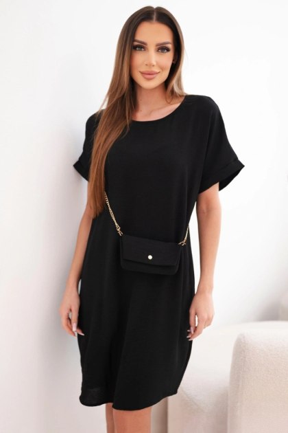 Sukienka damska z krótkim rękawem i torebką na łańcuszku czarna