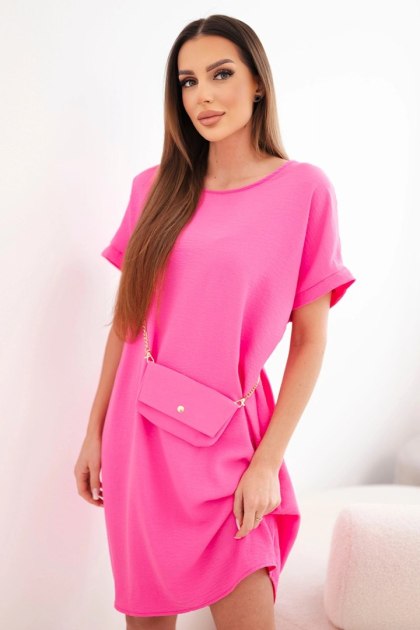 Sukienka damska z krótkim rękawem i torebką na łańcuszku różowa