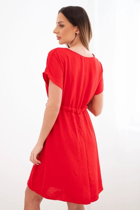 Sukienka damska z krótkim rękawem i wiązaniem w pasie czerwona