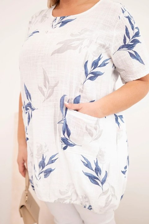 Bluzka damska bawełniana Plus Size z krótkim rękawem i wiązaniem na dole biała