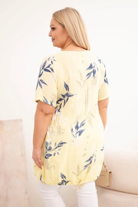 Bluzka damska bawełniana Plus Size z krótkim rękawem i wiązaniem na dole żółta