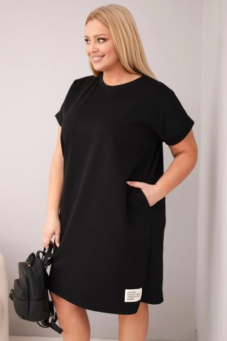 Sukienka damska Plus Size z krótkim rękawem i kieszeniami czarna