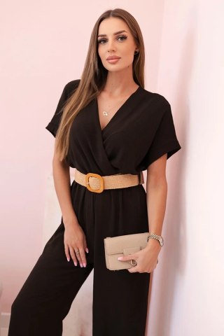 Kombinezon z ozdobnym paskiem w talii brązowy