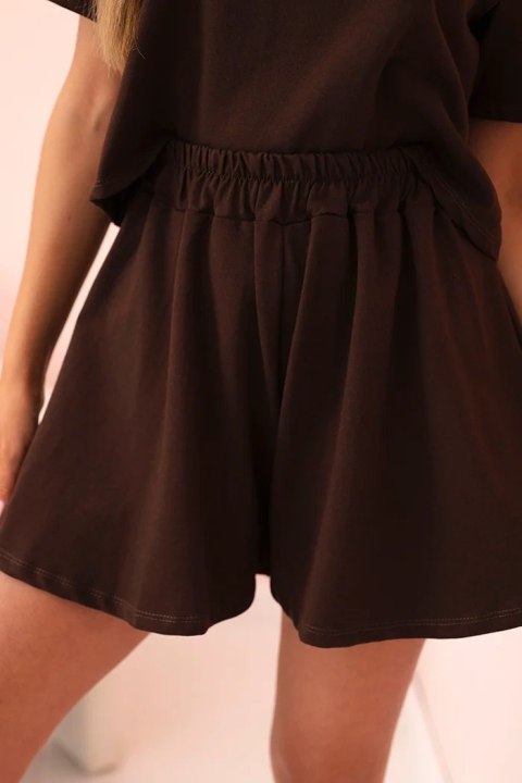 Komplet damski bawełniany z szerokimi szortami brązowy