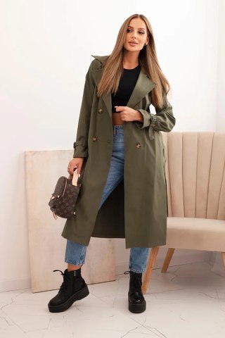 Płaszcz damski wiązany w talii z kołnierzem khaki