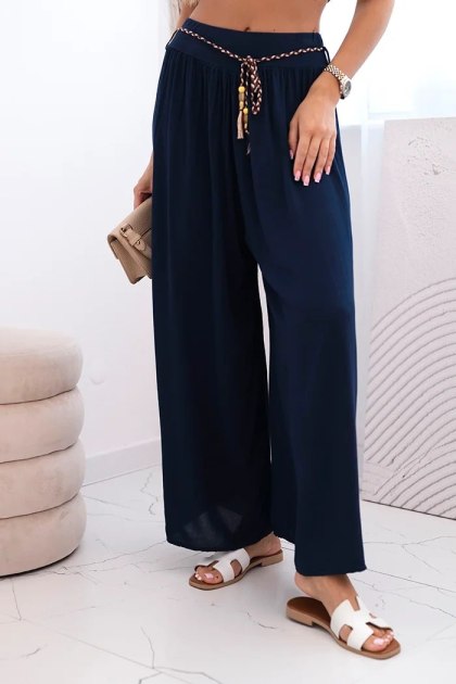 Spodnie damskie z wiskozy z szeroką nogawką granatowe