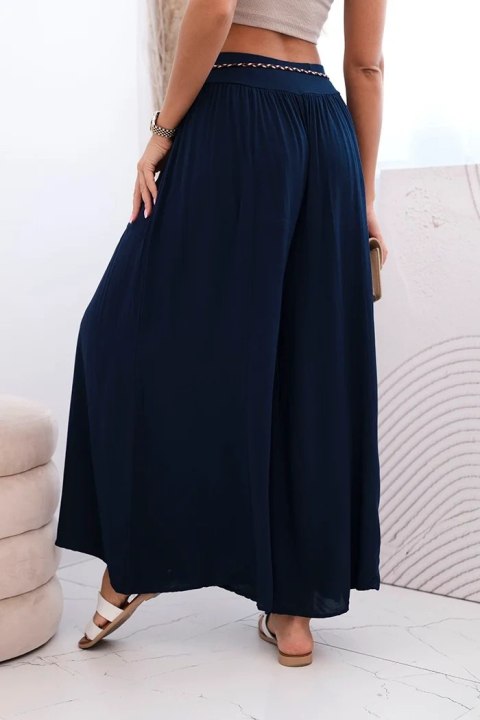 Spodnie damskie z wiskozy z szeroką nogawką granatowe