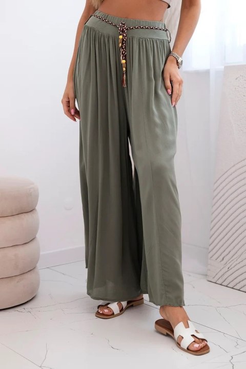 Szerokie spodnie damskie z wiskozy khaki