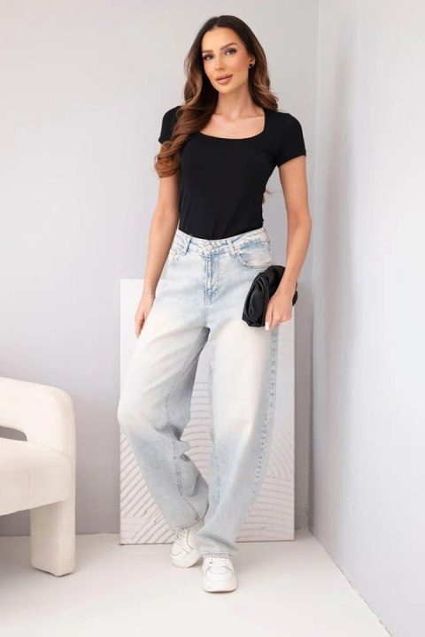 Bluzka damska bambusowa z krótkim rękawem i szerokim dekoltem basic czarna