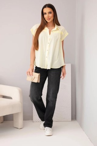 Bluzka damska bawełniana koszulowa z koronką i krótkim rękawem żółta