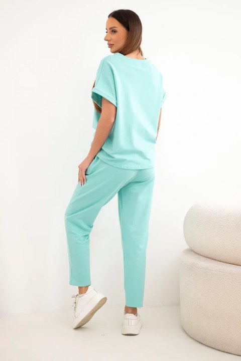 Komplet bawełniany bluzka + spodnie miętowy