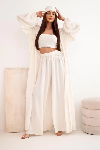 Komplet damski wiskozowy 4-częściowy w stylu boho jasno beżowy
