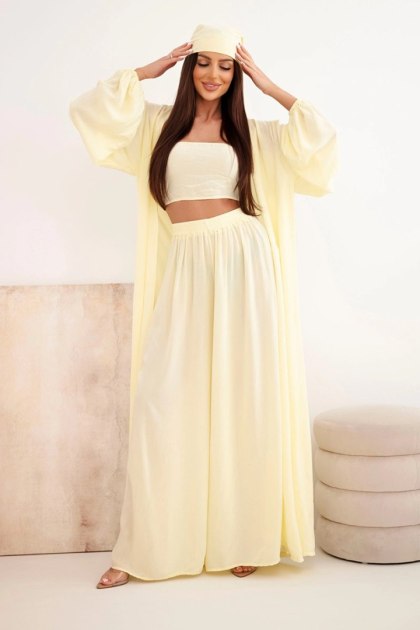 Komplet damski wiskozowy 4-częściowy w stylu boho żółty