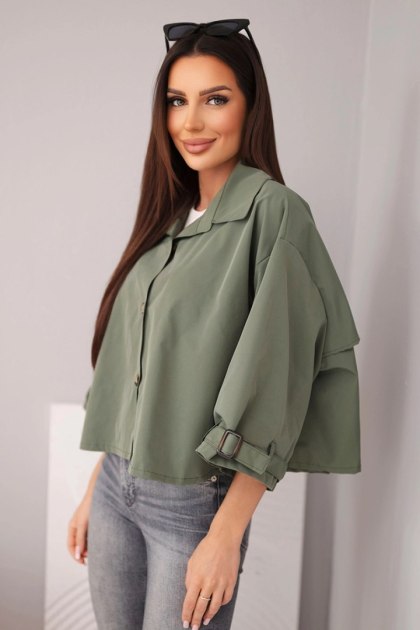 Kurtka damska wiosenna bawełniana zapinana na guziki z kołnierzem khaki