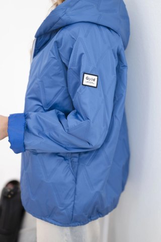 Kurtka damska wiosenna pikowana z kapturem i zamkiem ciemno jeansowa