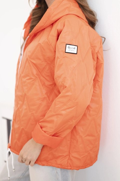 Kurtka damska wiosenna pikowana z kapturem i zamkiem ciemno pomarańczowa