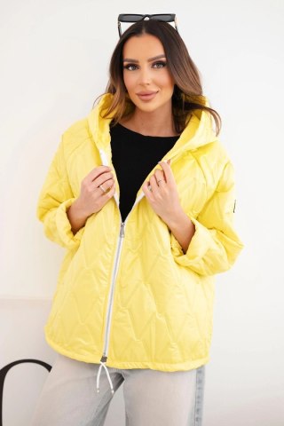 Kurtka damska wiosenna pikowana z kapturem i zamkiem ciemno żółta