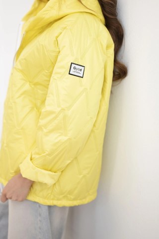 Kurtka damska wiosenna pikowana z kapturem i zamkiem ciemno żółta