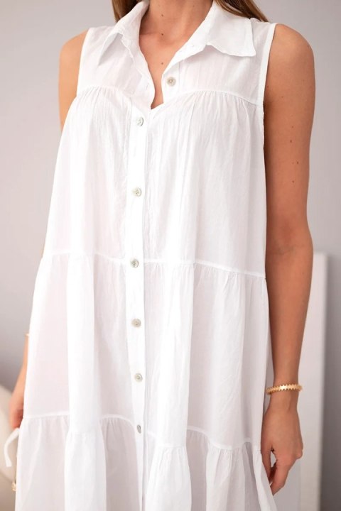 Sukienka damska bawełniana koszulowa bez rękawów z guzikami biała