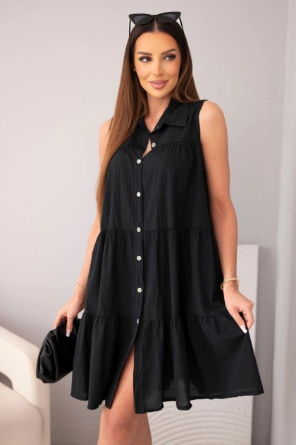 Sukienka damska bawełniana koszulowa bez rękawów z guzikami czarna
