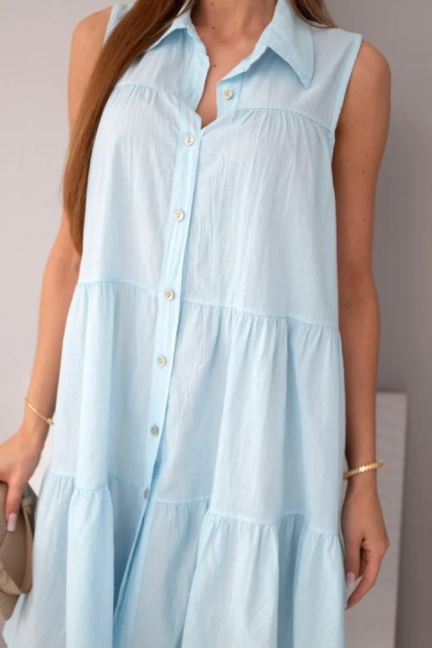 Sukienka damska bawełniana koszulowa bez rękawów z guzikami niebieska