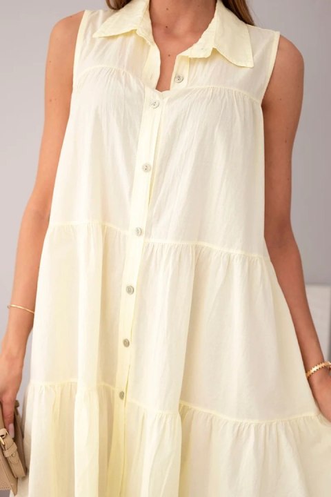 Sukienka damska bawełniana koszulowa bez rękawów z guzikami żółta