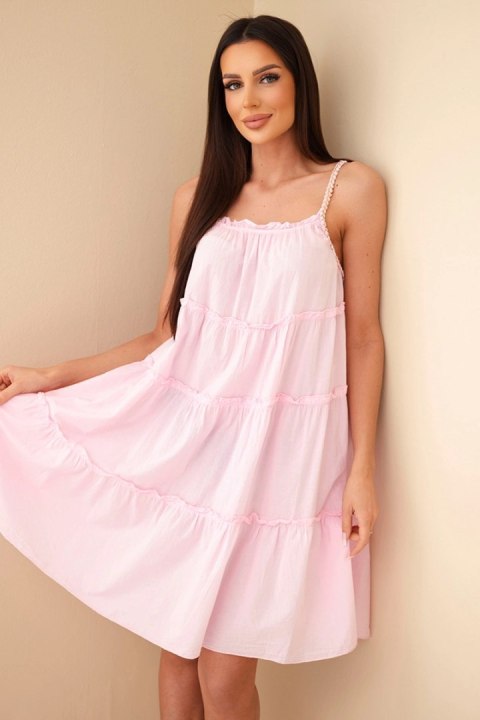 Różowa sukienka damska bawełniana na ramiączkach z falbanami