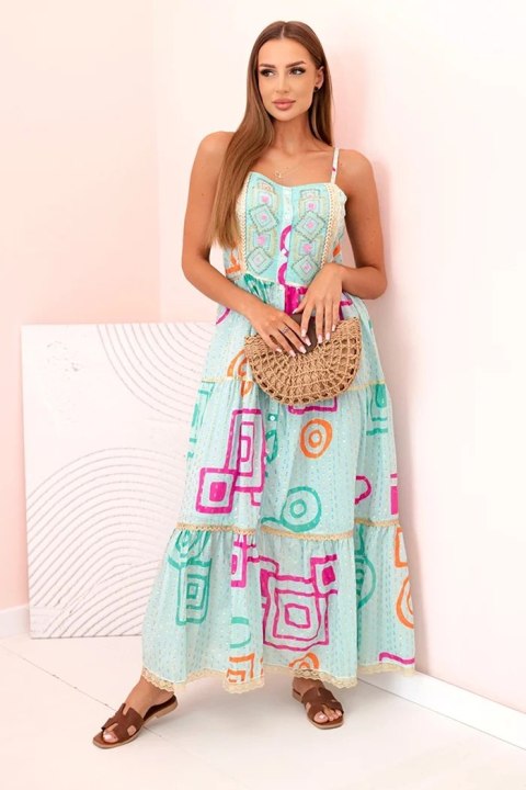 Niebieska sukienka damska bawełniana z kolorowym wzorem