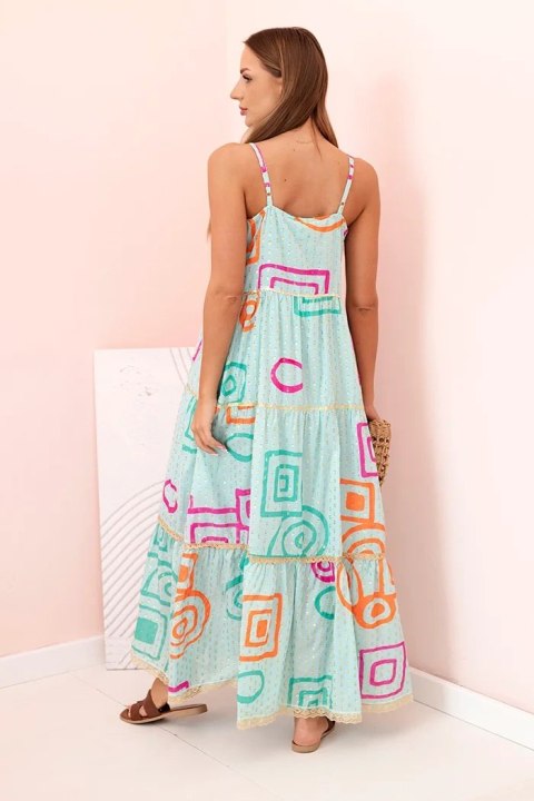 Niebieska sukienka damska bawełniana z kolorowym wzorem