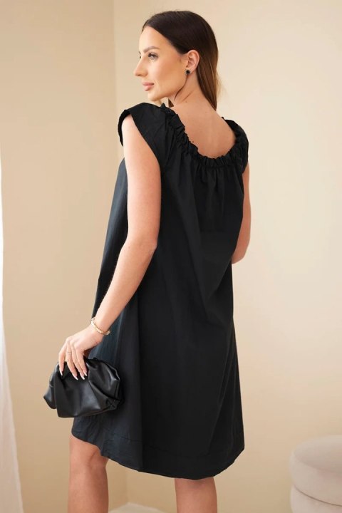 Sukienka damska bawełniana z marszczonym dekoltem i falbanką czarna