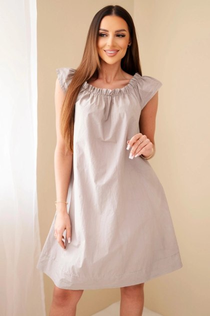 Sukienka damska bawełniana z marszczonym dekoltem i falbanką fango