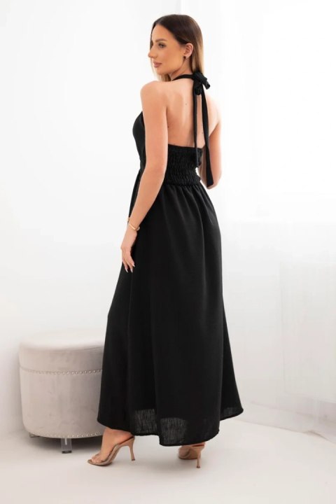 Sukienka damska wiskozowa maxi wiązana na szyi z ozdobną klamrą czarna