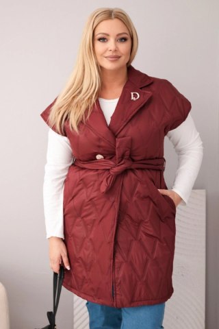 Kamizelka damska Plus Size pikowana z paskiem i kołnierzem śliwkowa