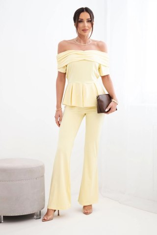 Komplet damska hiszpanka z falbaną i szerokimi spodniami żółty