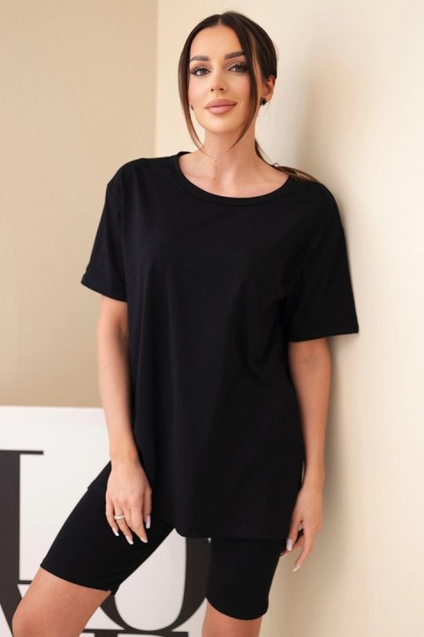 Czarny komplet damski bawełniany z bluzką oversize i dopasowanymi spodenkami