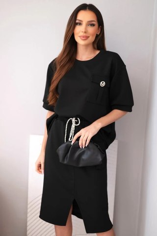 Komplet damski masełkowy z bluzką i spódnicą midi czarny