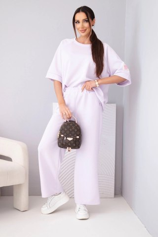 Komplet damski masełkowy z wiskozy bluza i szerokie spodnie jasny fioletowy