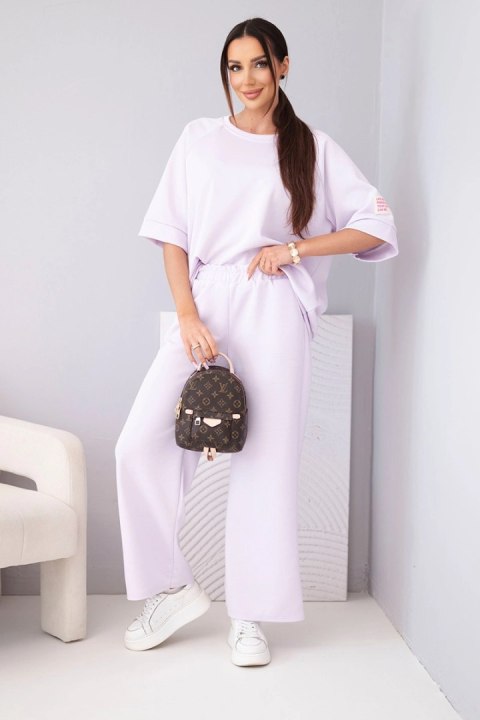 Komplet damski masełkowy z wiskozy bluza i szerokie spodnie jasny fioletowy