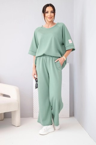 Komplet damski masełkowy z wiskozy bluza i szerokie spodnie khaki