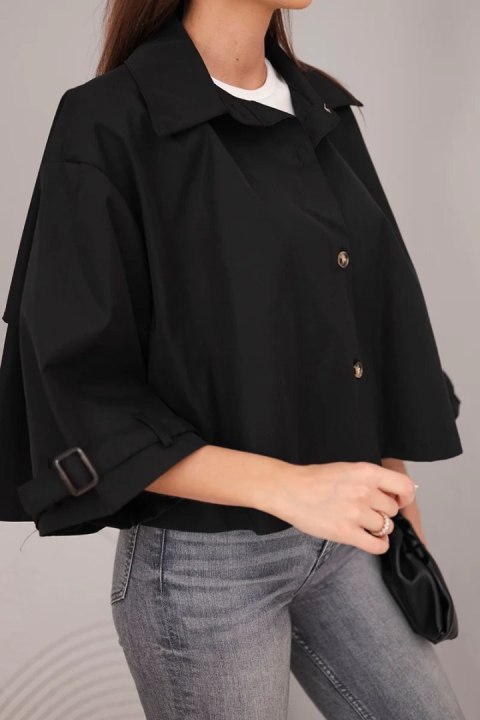 Kurtka damska wiosenna bawełniana zapinana na guziki z kołnierzem czarna