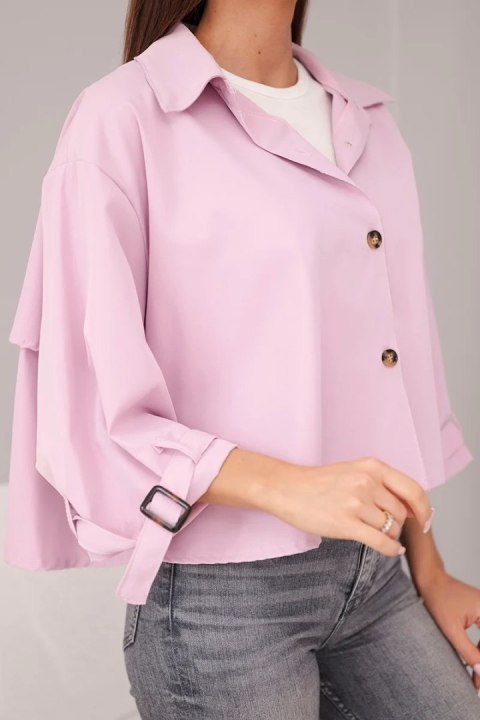 Kurtka damska wiosenna bawełniana zapinana na guziki z kołnierzem jasno fioletowa