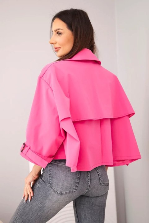 Kurtka damska wiosenna bawełniana zapinana na guziki z kołnierzem różowa