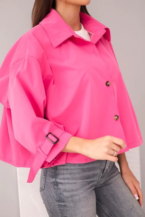 Kurtka damska wiosenna bawełniana zapinana na guziki z kołnierzem różowa