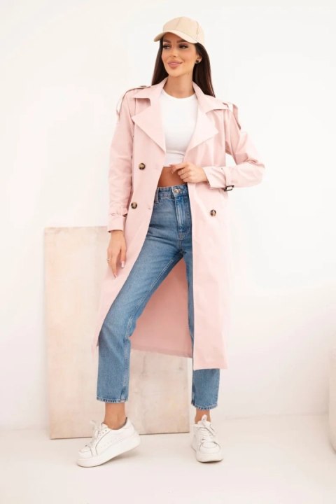 Płaszcz damski wiązany w talii z kołnierzem ciemny pudrowy róż
