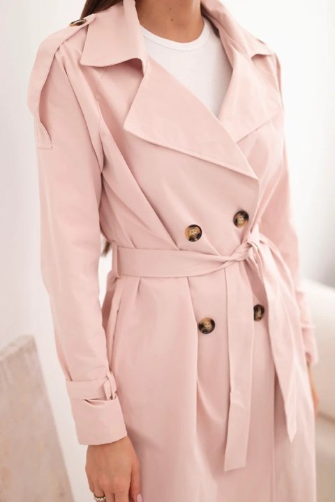 Płaszcz damski wiązany w talii z kołnierzem ciemny pudrowy róż