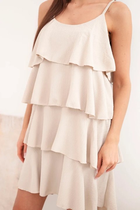 Sukienka damska na ramiączkach z falbanami mini beżowa